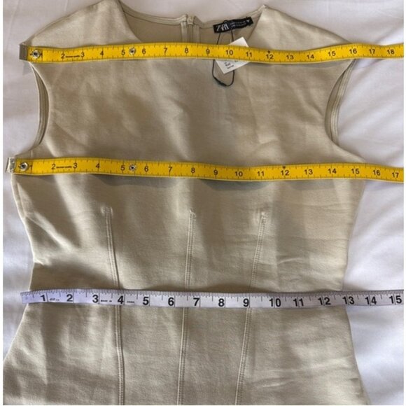Zara Sheath Dress S Beige Sleeveless Tailored Cotton Blend Minimalist NWOT - Picture 9 of 13